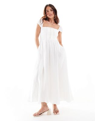 corset bow midaxi dress in ivory-White