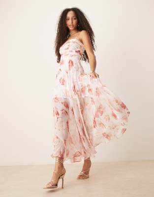 corset maxi dress in mixed floral-White
