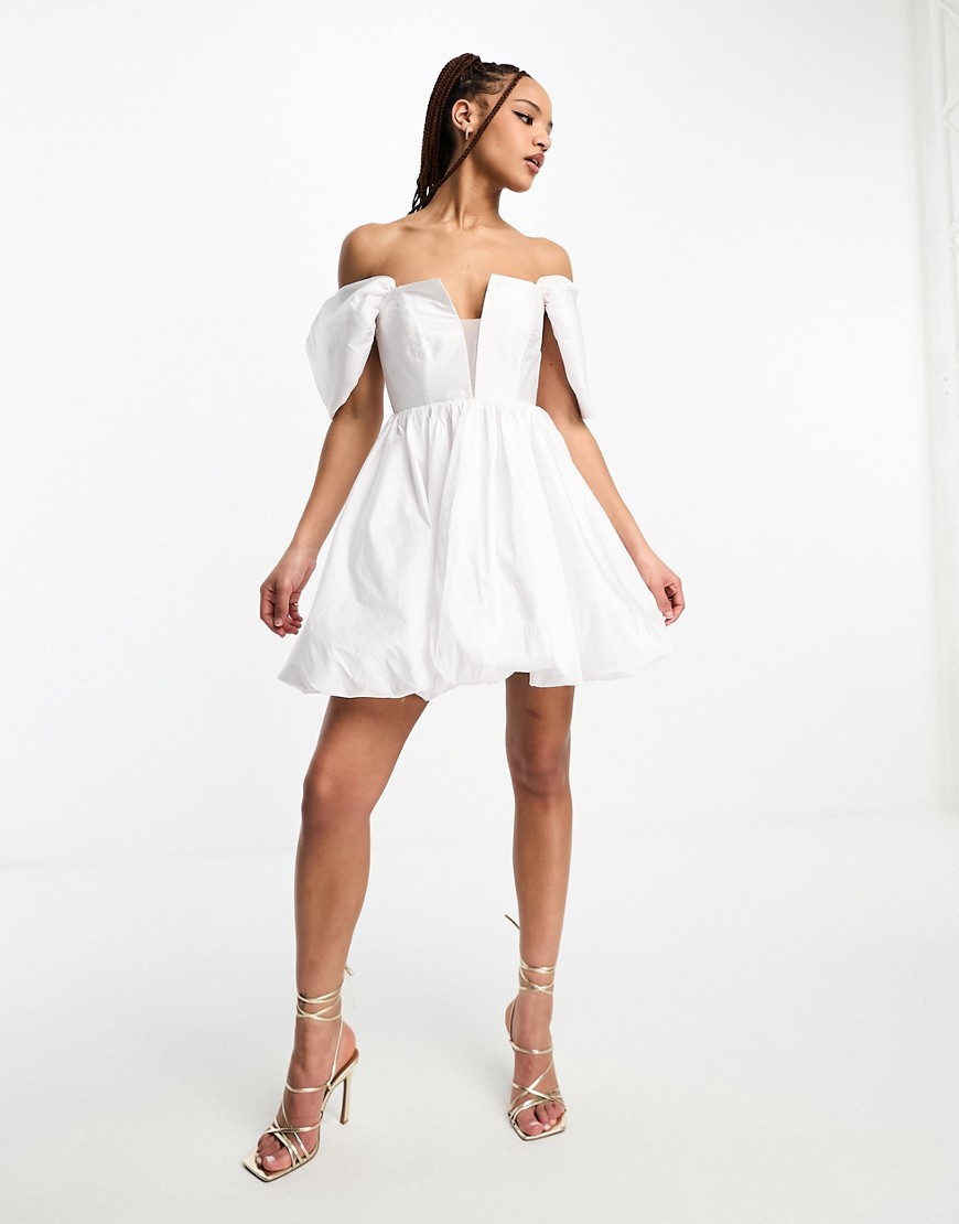 corset puff sleeve mini dress in white