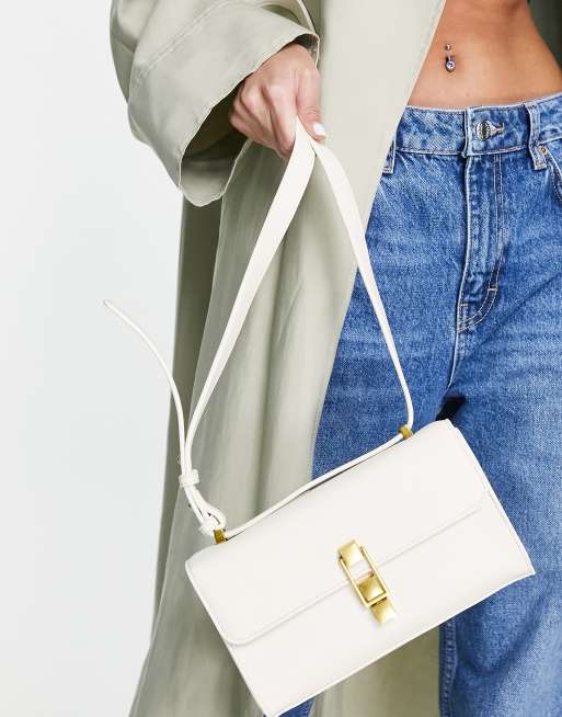 Ever New crossbody baguette bag with gold buckle in stone ASOS