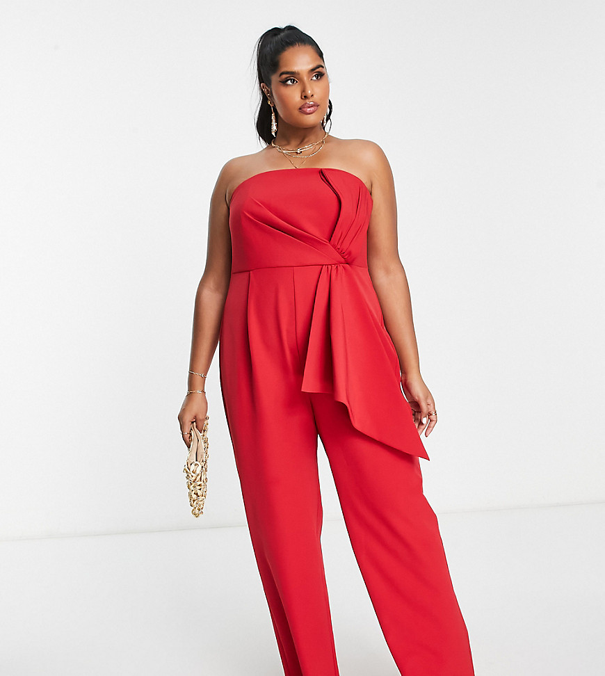 Ever New Curve Bandeau Bow Drape Jumpsuit In Red