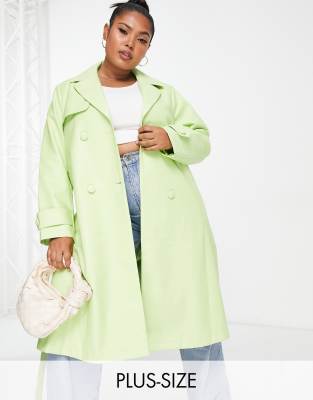 belted metallic PU jacket in lime-Green