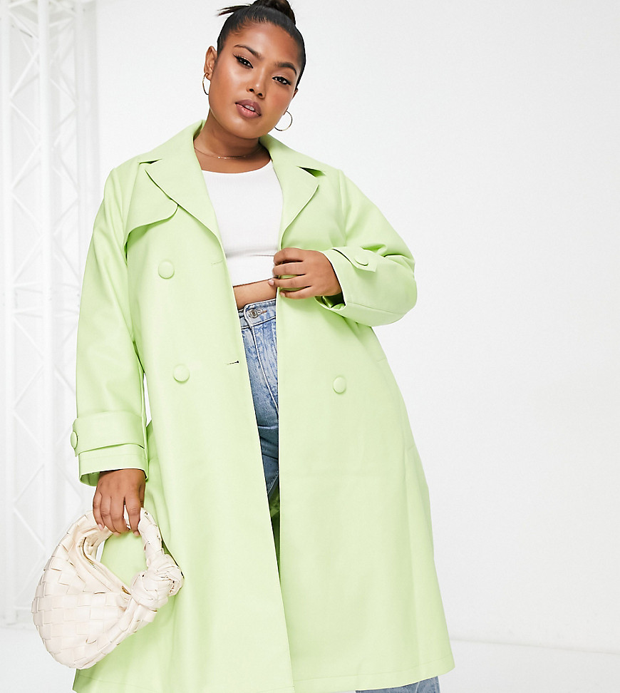 belted metallic PU jacket in lime-Green