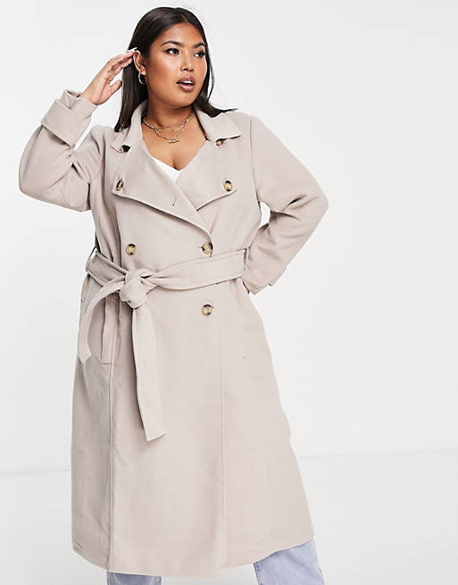Ever New Curve Belted Trench Coat with Tortoise Shell Buttons in stone-Brown