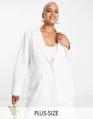 Forever New Curve Ever New Curve Bridal Oversized Suit Blazer In Ivory - Part Of A Set-white