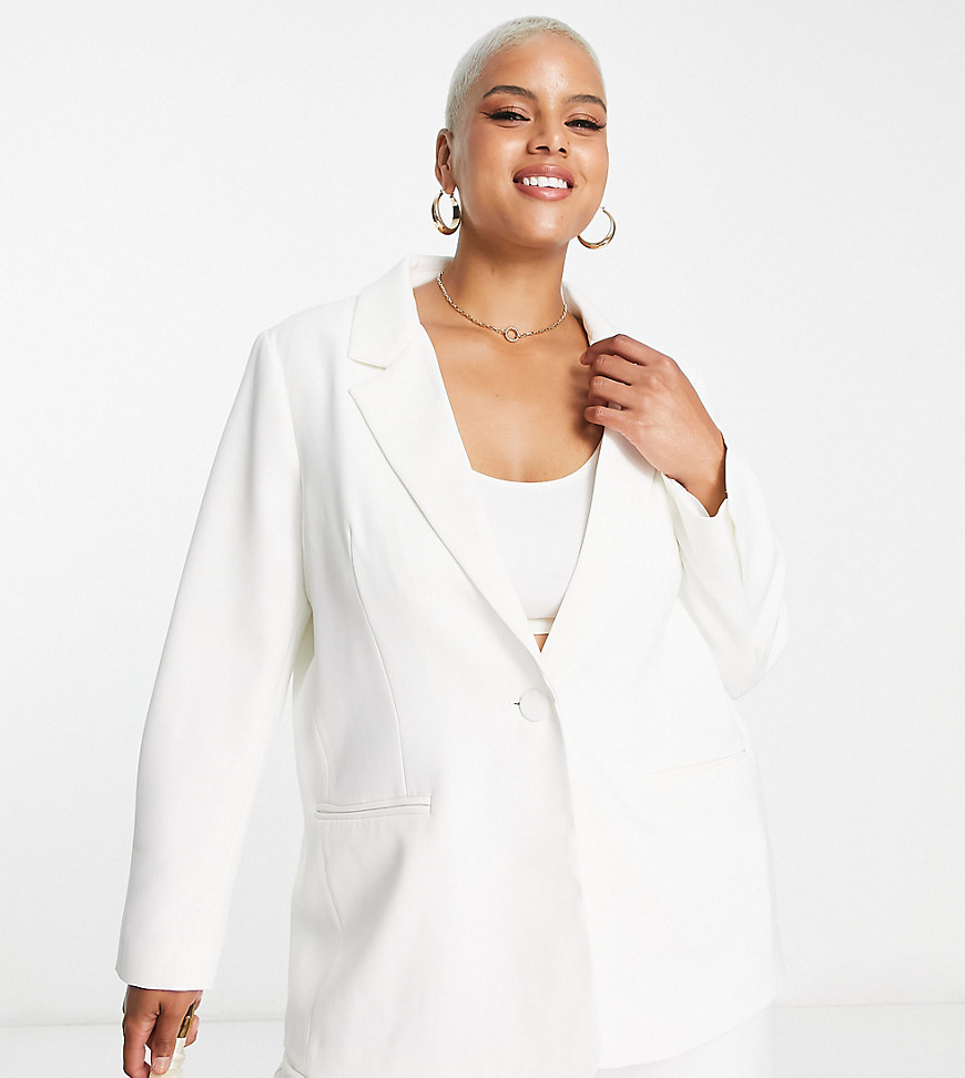 Forever New Curve Ever New Curve Bridal Oversized Suit Blazer In Ivory - Part Of A Set-white