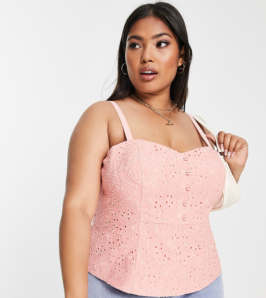 Ever New Curve button up broderie cami top in sun blush-Pink