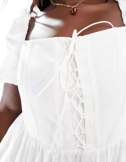 Ever New Curve corset bow midaxi dress in ivory, 2 of 4