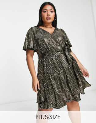 Ever New Curve Cross Front Sequin Mini Dress In Gold