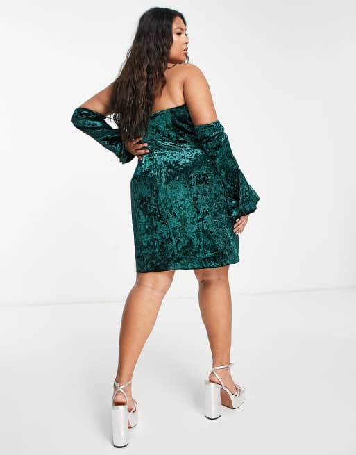 Crushed velvet shop green dress