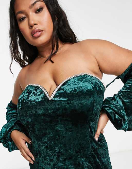 Emerald green 2025 crushed velvet dress