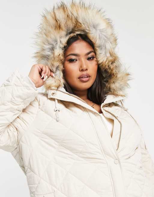 JAYLEY Cream Oversized Faux Shearling Hooded Coat - Womenswear