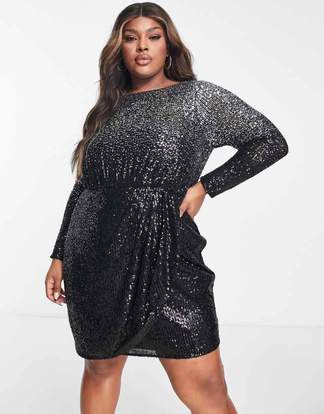 Ever New Curve embellished ombre wrap dress in charcoal