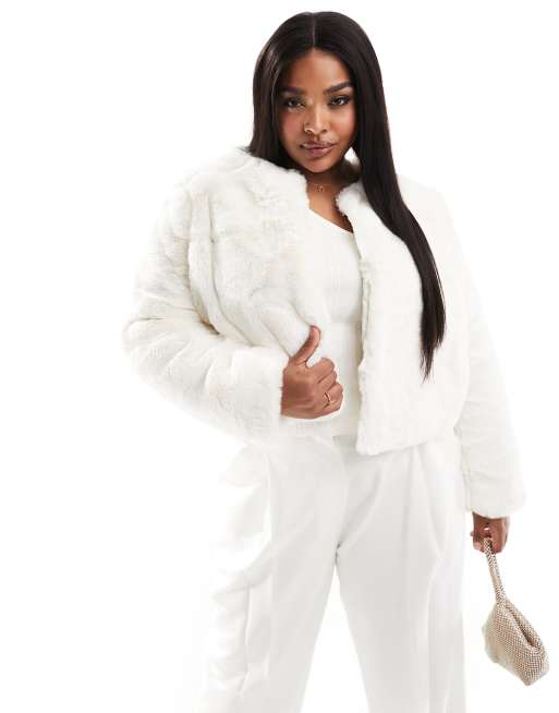 White plus size on sale faux fur coat