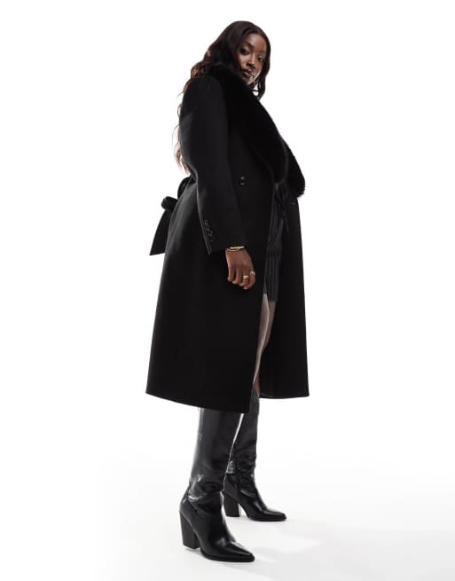 Ever New Curve faux fur collar coat in black, 2 of 4