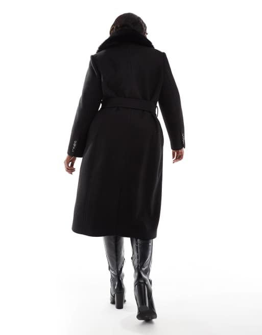 Ever New Curve faux fur collar coat in black, 4 of 4