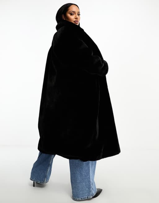 Black maxi hot sale faux fur coat