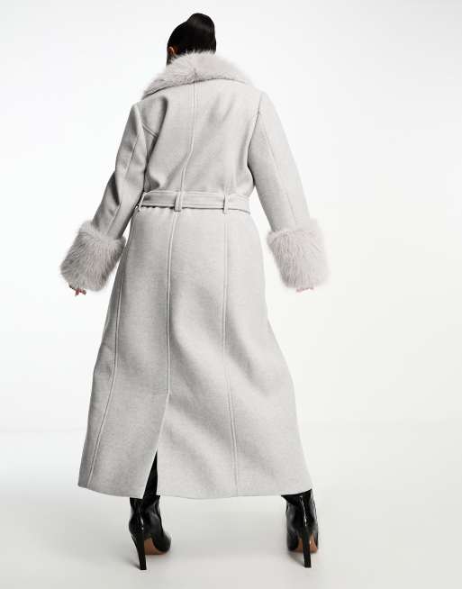 アンヌーク　Ecofur Over Coat 38 Ever New Curve faux fur maxi coat in light gray | ASOS