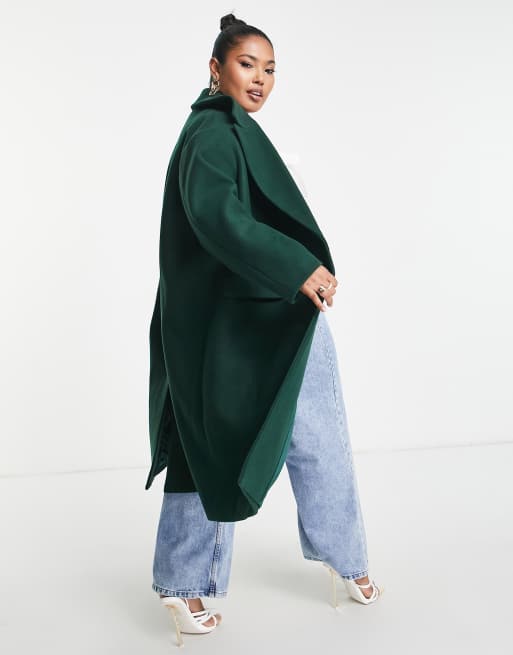 Ever New Curve formal cocoon coat in emerald green | ASOS