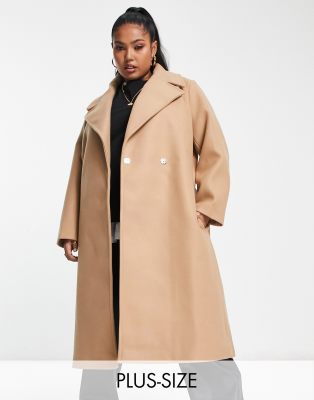 Forever New Curve Ever New Curve formal wrap coat with tie belt in  camel-Neutral