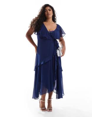 Ever New Curve Lace Ruffle Satin Midaxi Dress In Green