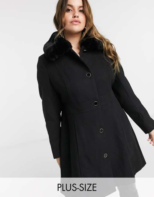 Ever New Curve long coat with faux fur collar in black