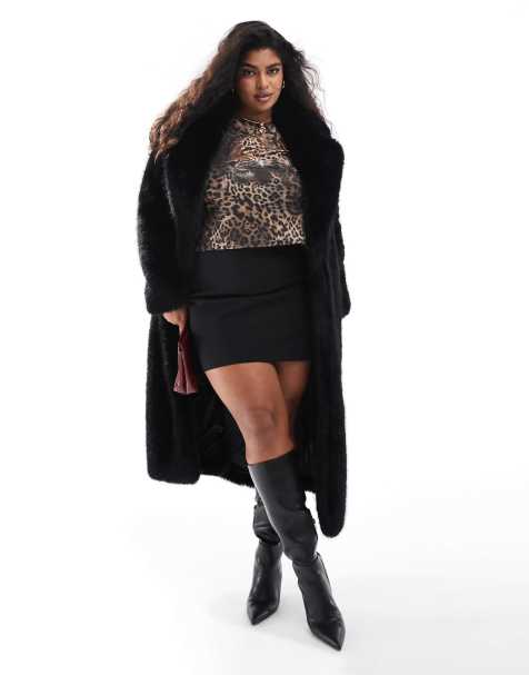 Ever New Curve maxi fur coat in black - view 1