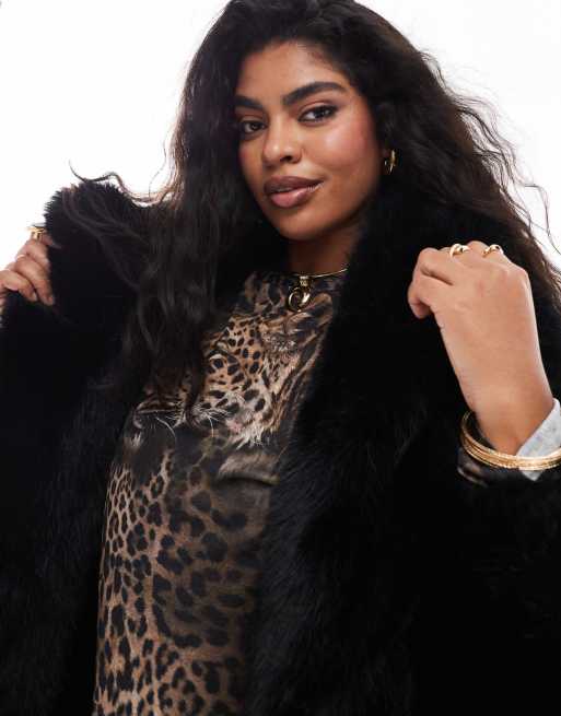 Ever New Curve maxi fur coat in black