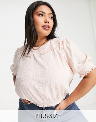 Ever New Curve oversized collar broderie blouse in powder pink