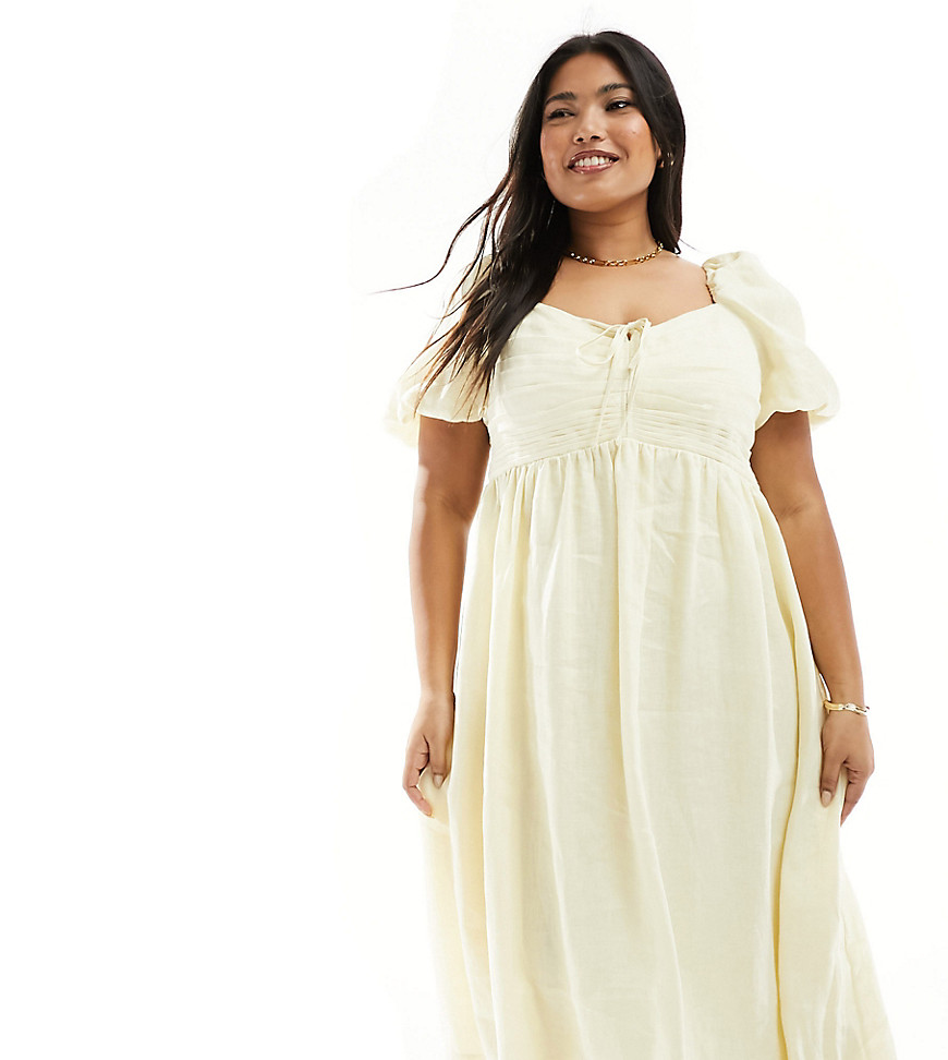Ever New Curve Puff Sleeve Midi Dress In Butter Bean-white