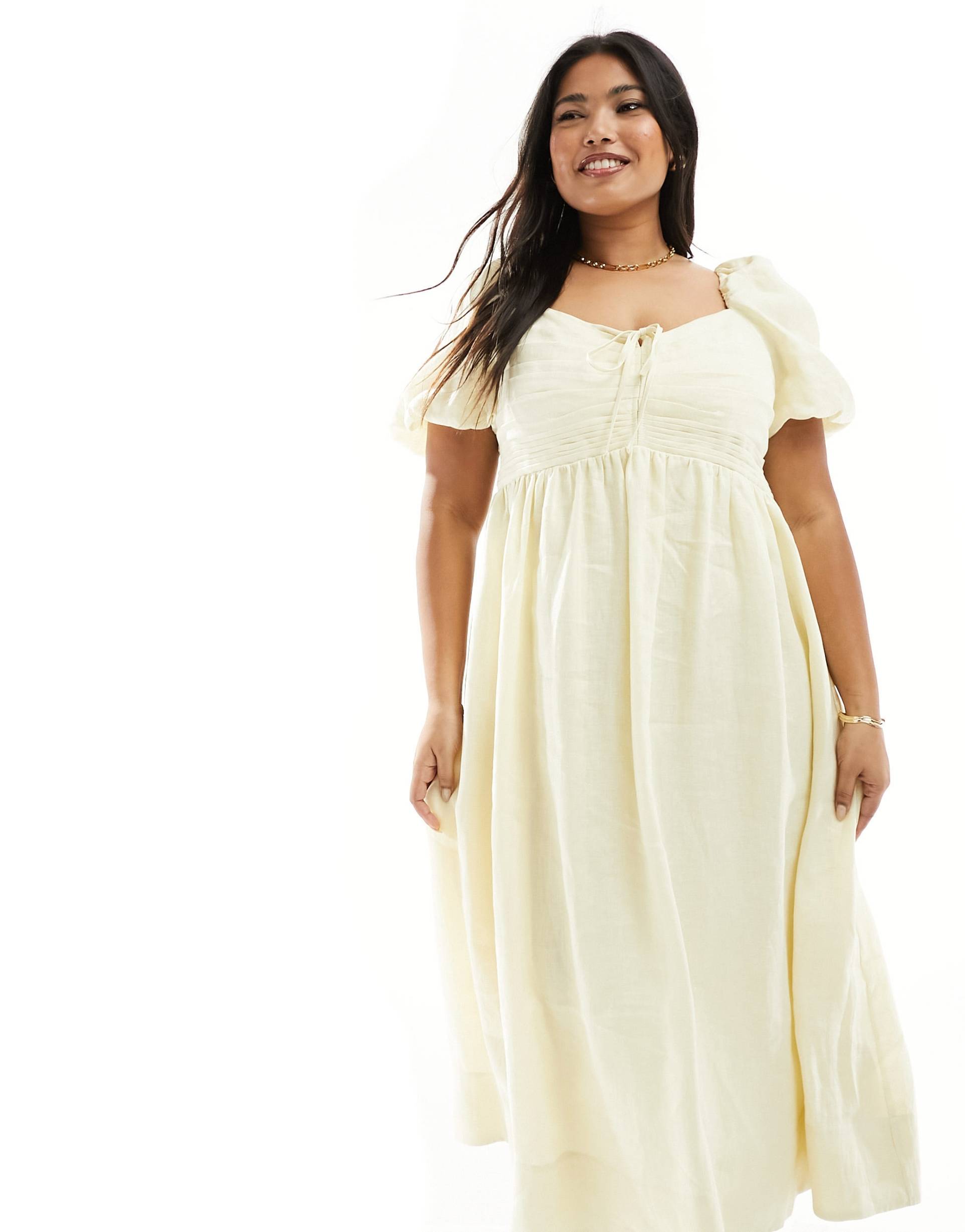 ever new curve puff sleeve midi dress in butter bean