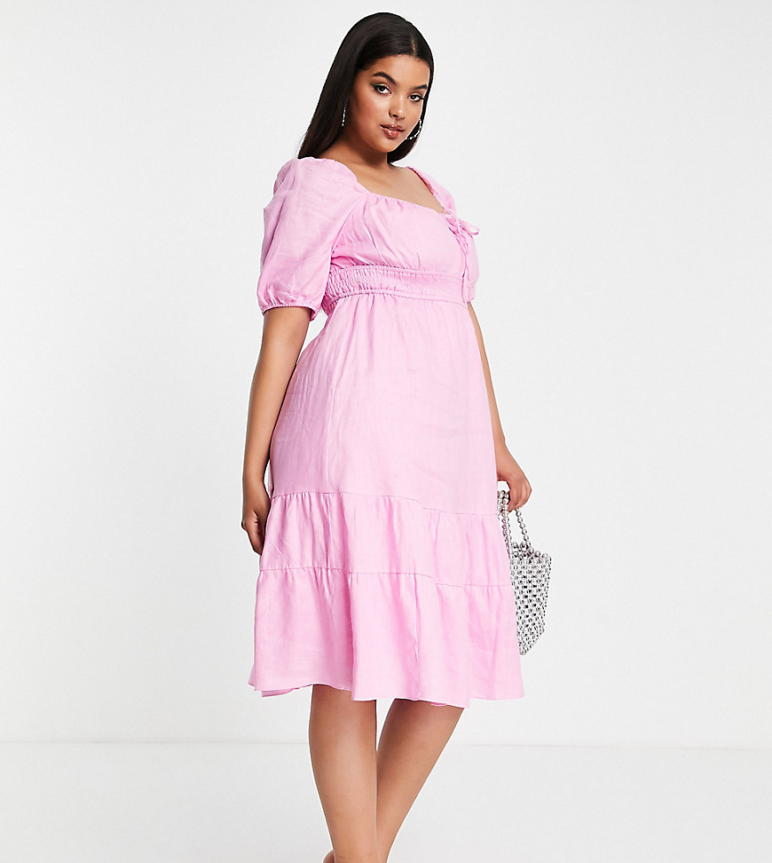 Forever New Curve Ever New Curve Puff Sleeve Tiered Tea Dress In Pink