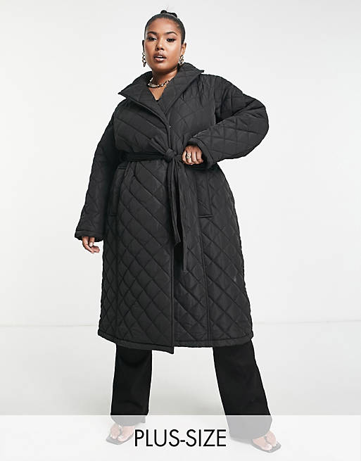 Ever New Curve quilted wrap longline coat in black | ASOS