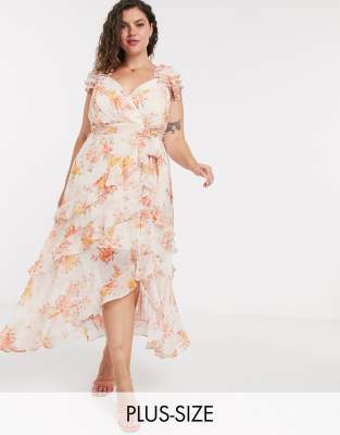 Ever New Curve Shoulder Midi Dress In Orange Floral | ModeSens