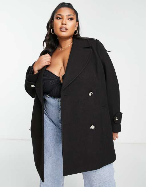 Plus size black outlet wool coat