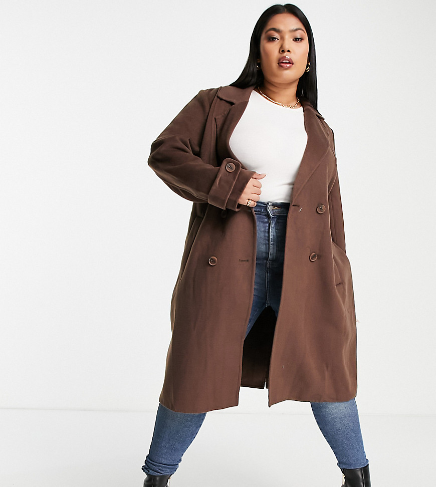 Ever New Curve smart midi coat in chocolate brown