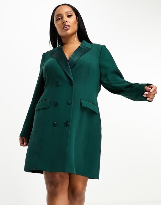 Emerald green oversized 2025 ring detail blazer dress