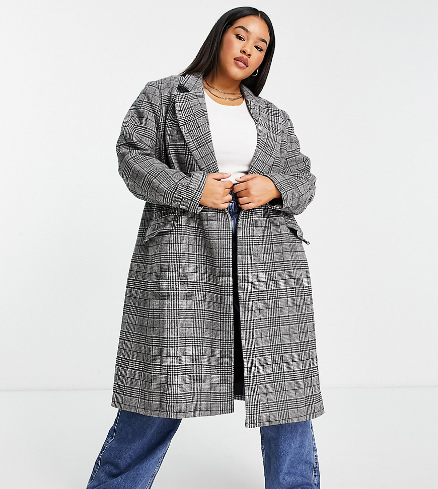 Ever New Curve tailored coat in gray check-Black
