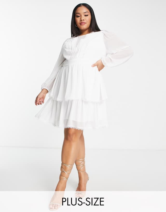 Ever New Curve tiered sheer mini dress in white lace