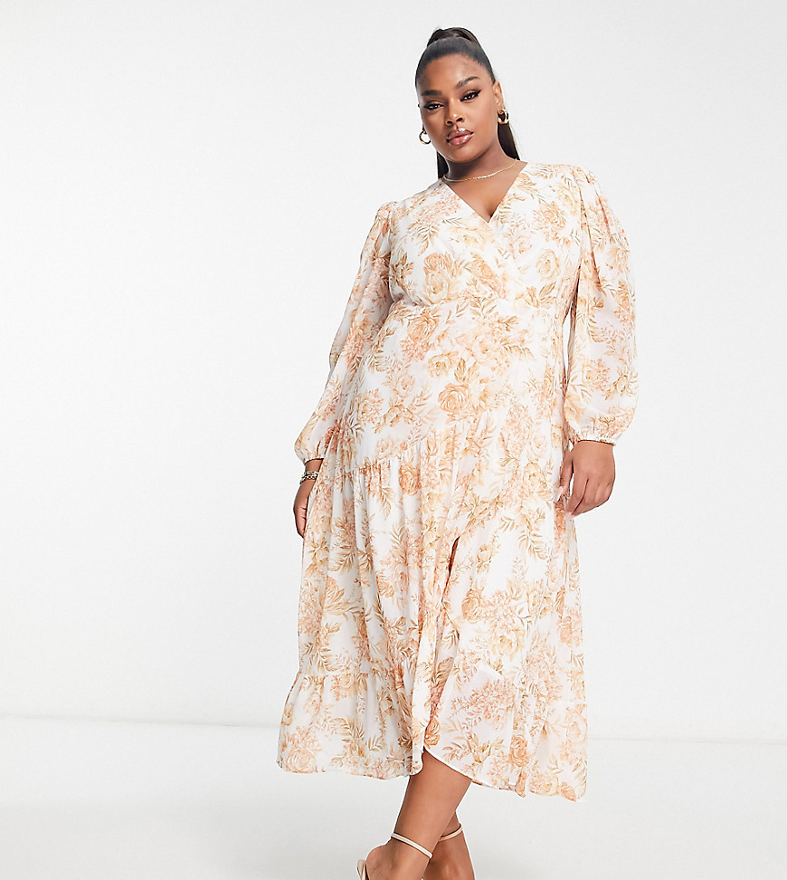 Ever New Curve wrap midi dress in apricot floral-White