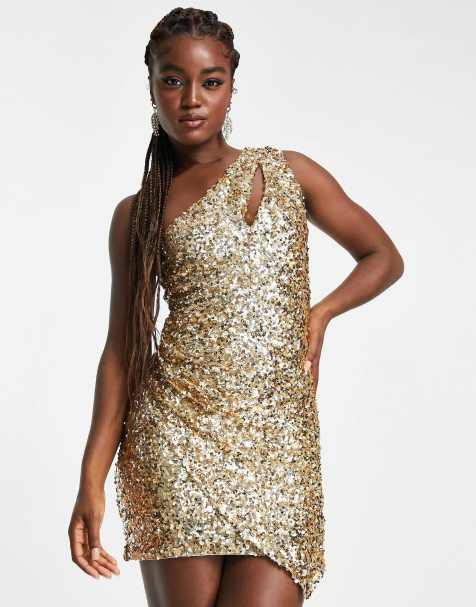 Ever New cut out drape sequin mini dress in bronze gold - view 1