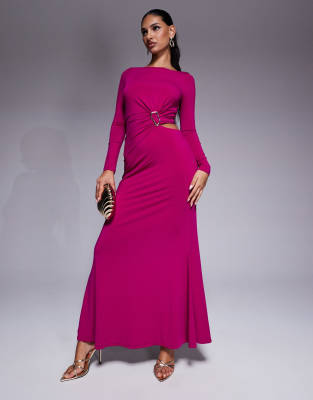 cut out jersey maxi dress in magenta-pink