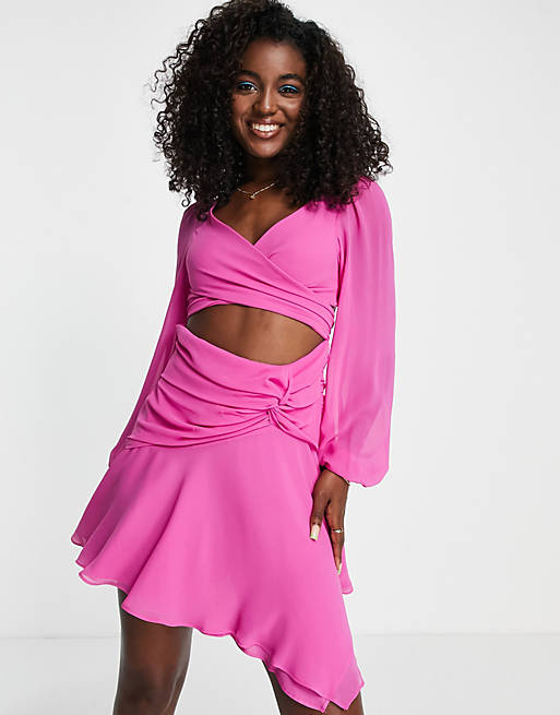 Ever New cut-out mini dress in fuchsia pink | ASOS