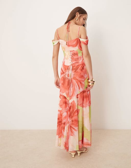 Ever New detachable corset maxi dress in red oversized floral