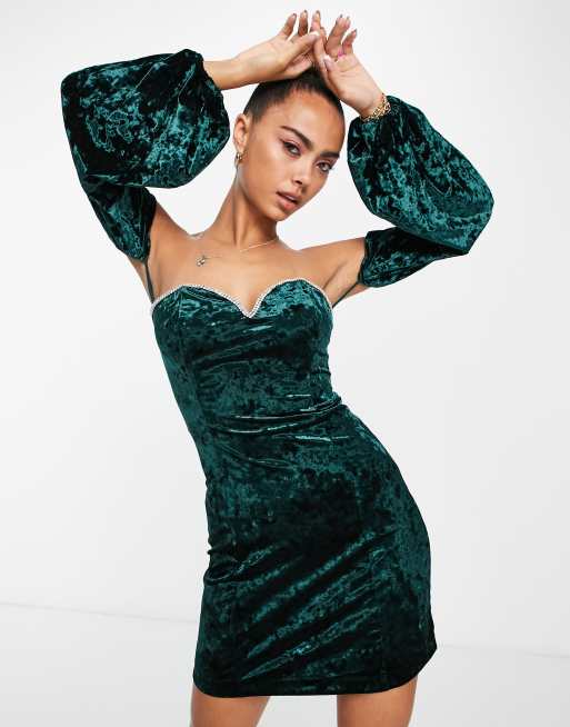 Emerald green on sale crushed velvet dress