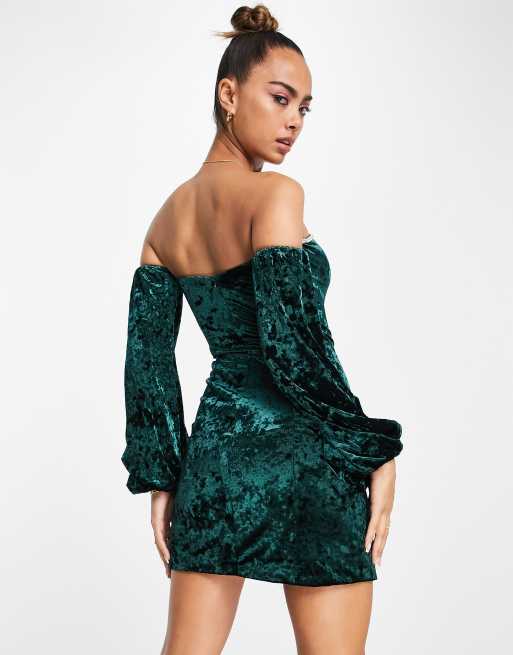 Ever New diamante crushed velvet mini dress in emerald green