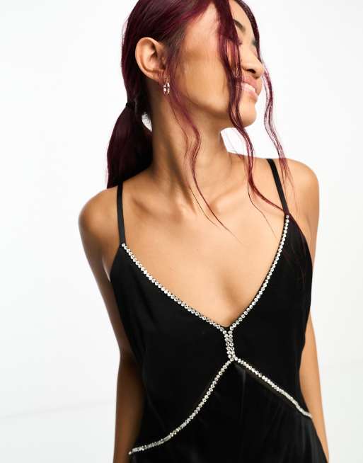 Ever New diamante strap maxi dress in black, 4 of 4