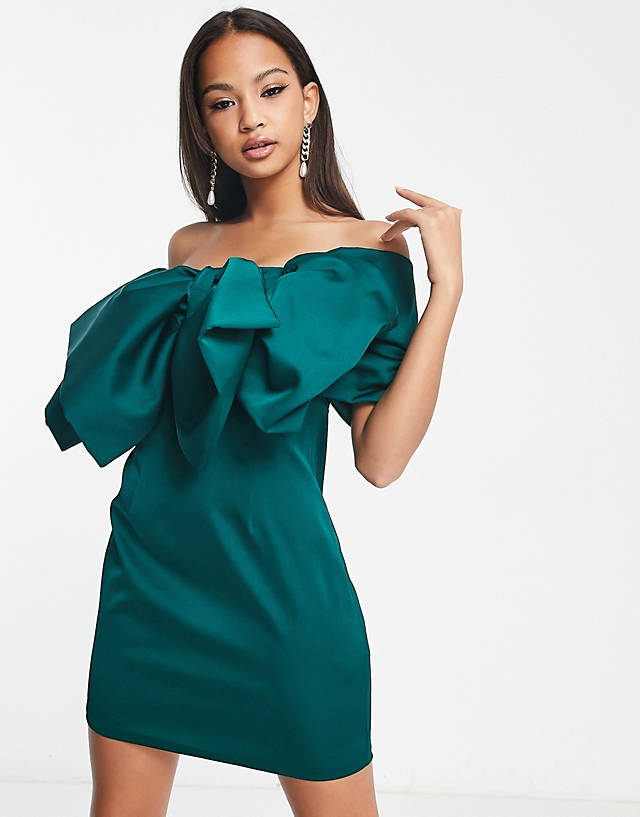 Ever New dramatic bow mini dress in emerald green