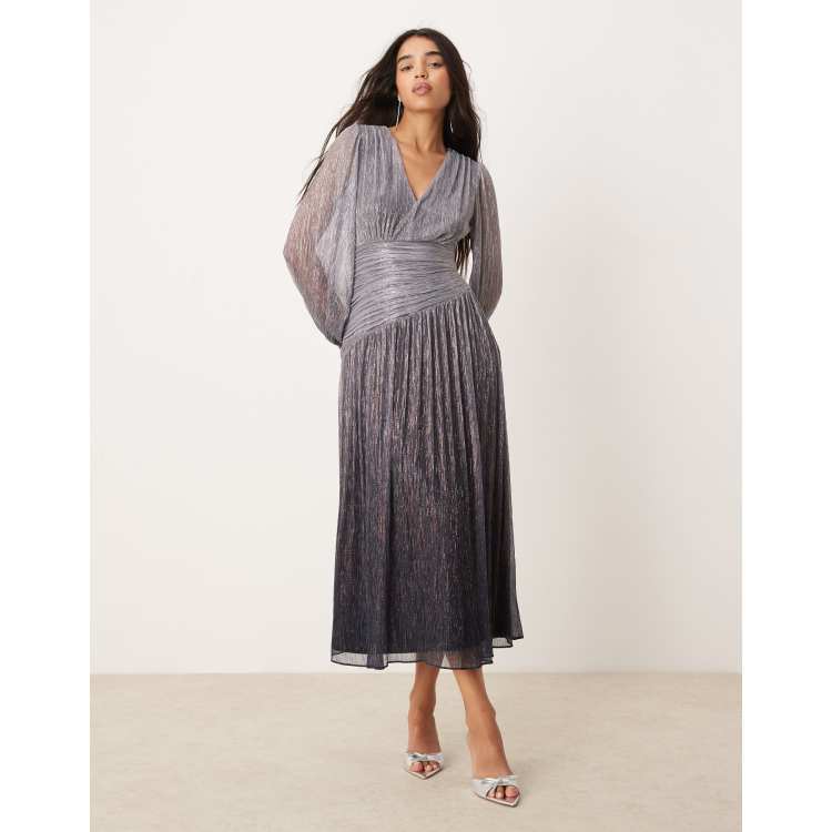 silver ombre dress Mac Duggal Ombre Sequin Fringe Mesh One Shoulder Gown, Womens, 8, Gold Silver