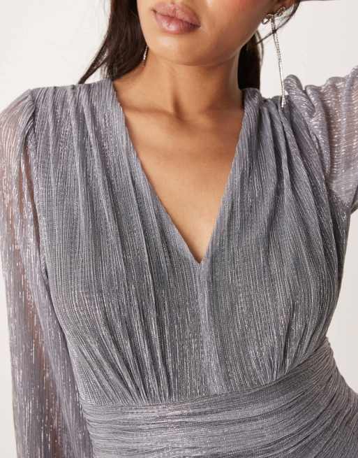 Ever New drop hem asymmetric plisse maxi dress in silver ombre | ASOS
